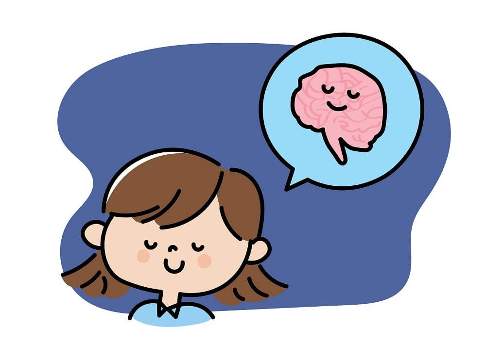 眠っている女の子と脳のイラスト