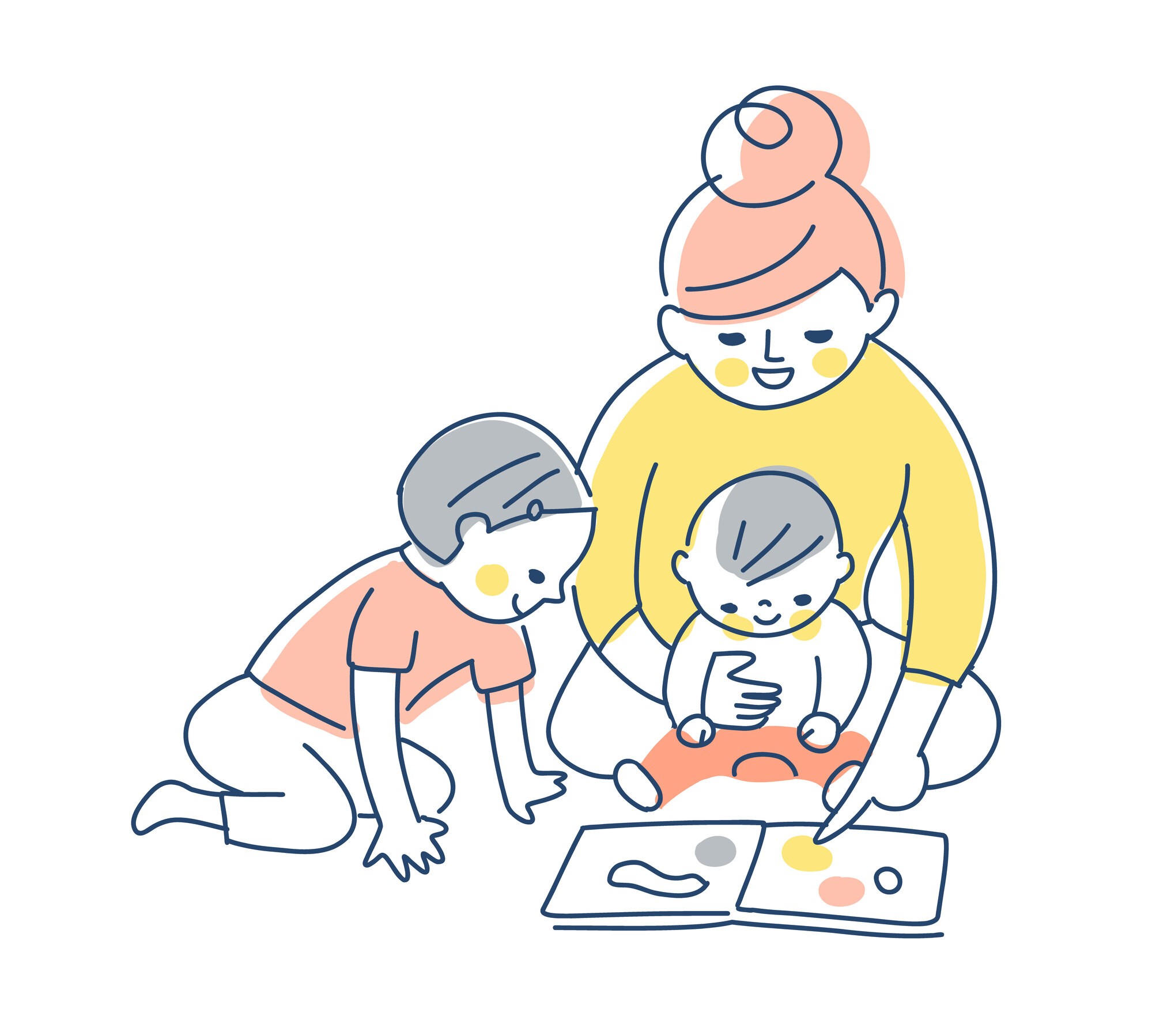 読み聞かせをする女性と子ども