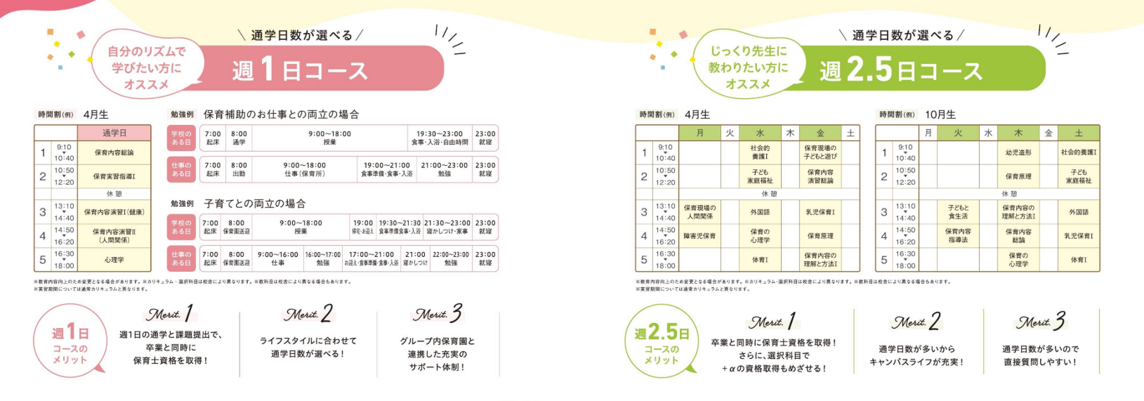 週1日コース・週2.5日コースについて