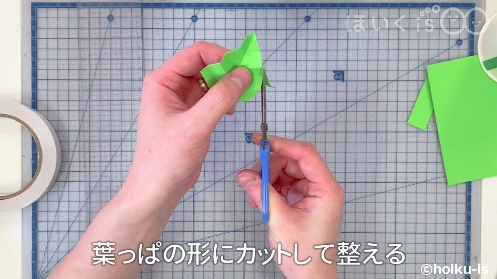 葉っぱの形にカットして整える