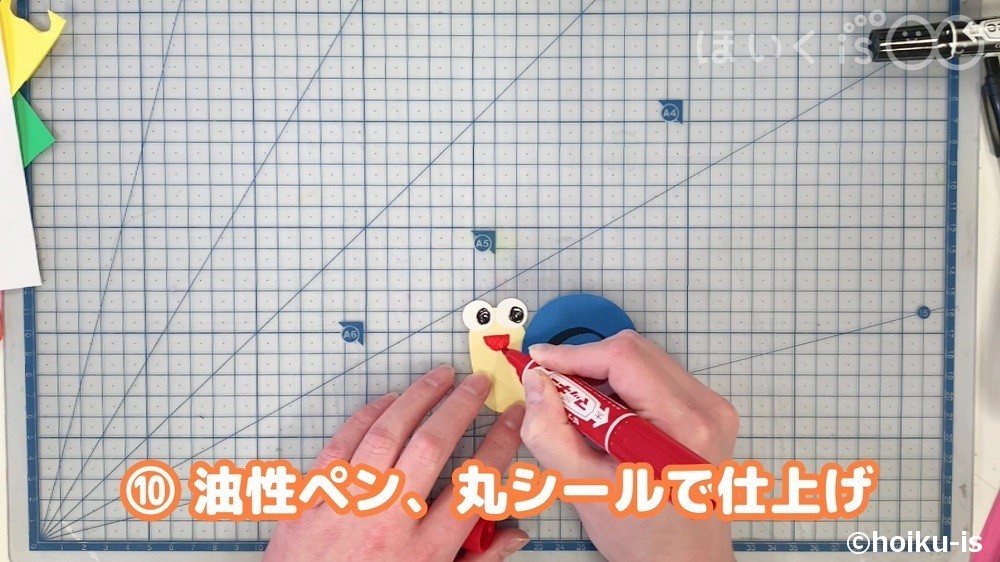 油性ペン、丸シールで仕上げ