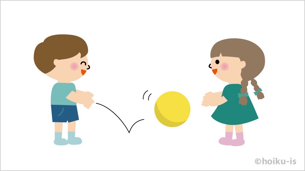 ボールのバウンドパスをしている子どもたち