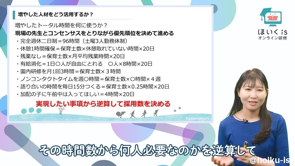 人員配置について解説する野上先生
