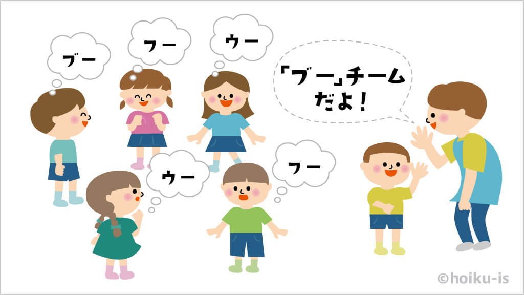 ブーフーウーでグループ分けをする子どもたちのイラスト