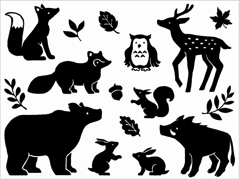 山の動物たちのシルエット