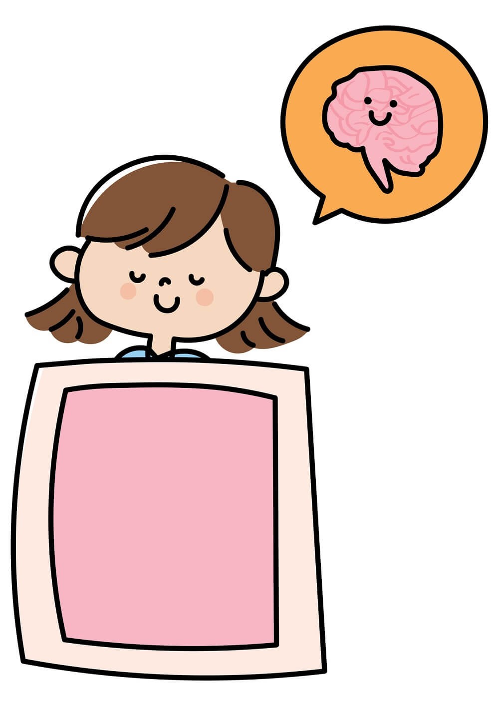 眠っている女の子と脳みそのイラスト