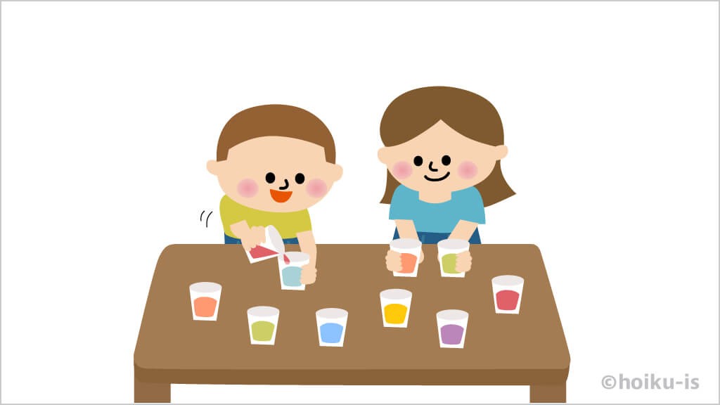 ジュース屋さんごっこをする子どもたちのイラスト