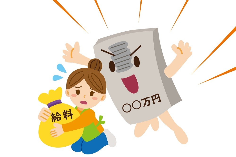 給料袋を抱えている保育士に襲い掛かる年収の壁のイメージ